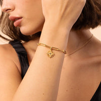 Kompassgraverat armband med diamanter - Forever linked - Guld